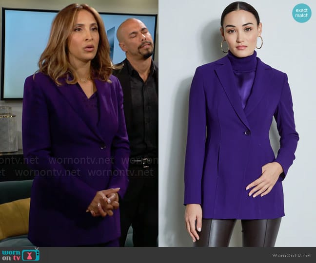 Elie Tahari Asymmetric Single Button Blazer in Winter Plum worn by Lily Winters (Christel Khalil) on The Young and the Restless