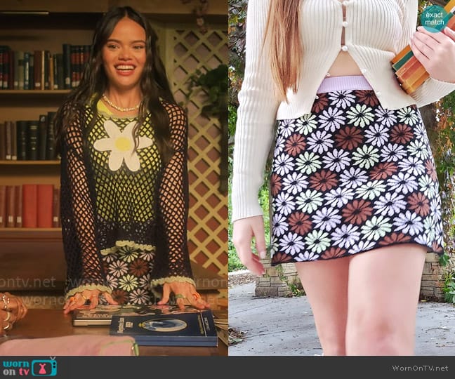 Daisy Jacquard Mini Skirt b Ellekin worn by Minnie 'Mouse' Honrada (Malia Pyles) on Pretty Little Liars Original Sin