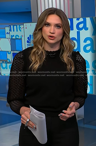 Ellison’s black puff sleeve lace top on NBC News Daily