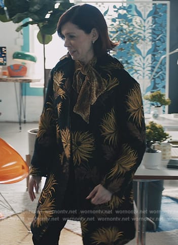 Elsbeth’s black metallic coat on Elsbeth