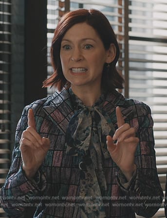 Elsbeth’s geometric print jacket on on Elsbeth