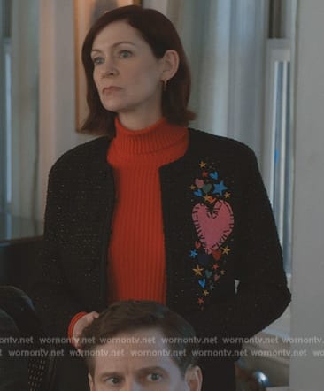 Elsbeth’s black heart embroidered jacket on Elsbeth