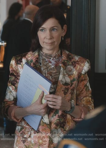 Elsbeth’s floral print top and blazer on Elsbeth