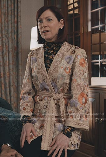 Elsbeth’s floral embroidered robe on Elsbeth