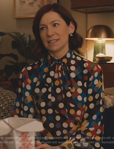 Elsbeth’s polka dot tie neck blouse on Elsbeth