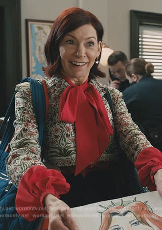 Elsbeth’s white floral cropped jacket on Elsbeth