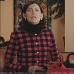 Elzbeth’s pink check cardigan on Elsbeth