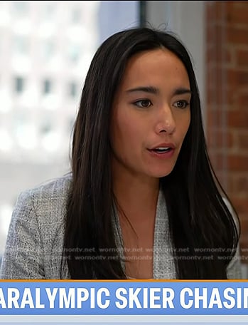 Emilie’s blue check tweed jacket on Today