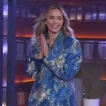 Emily Blunt’s blue floral jacquard blazer on The Kelly Clarkson Show