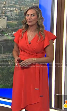 Emily West’s orange flutter sleeve wrap dress on Today