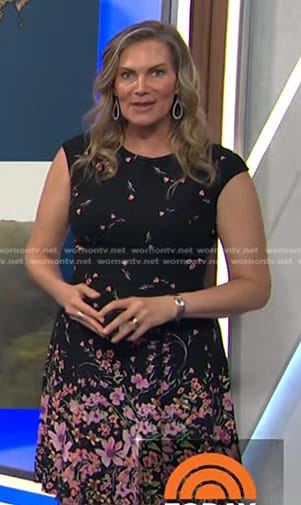 Emily West’s black floral cap sleeve dress on Today