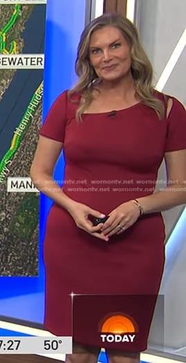 Emily West’s red asymmetric neck sheath dress on Today