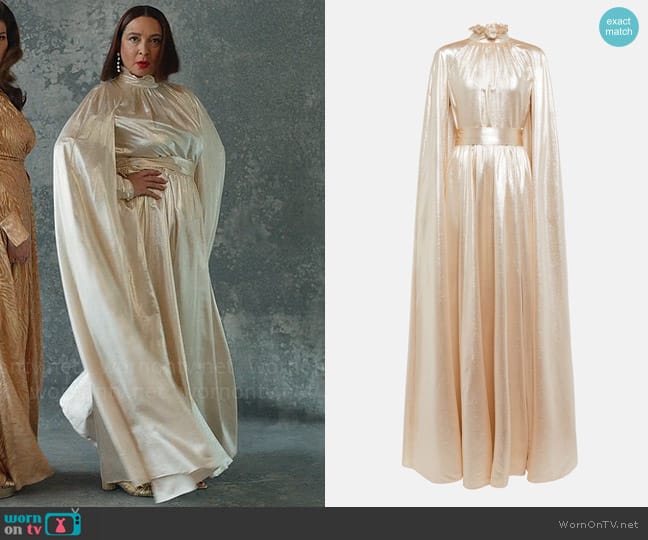 Erdem Macie lame cape gown worn by Molly Novak (Maya Rudolph) on Loot
