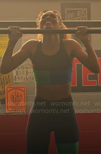 Faran’s colorblock sports bra and leggings on Pretty Little Liars Original Sin