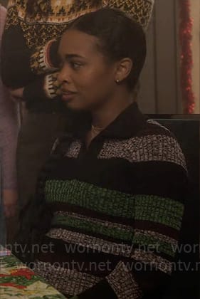 Faran’s black and green striped knit top on Pretty Little Liars Original Sin