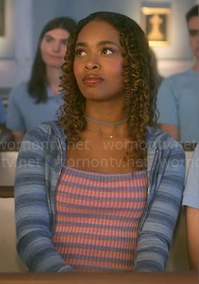 Faran’s pink striped dress and blue striped hoodie on Pretty Little Liars Original Sin