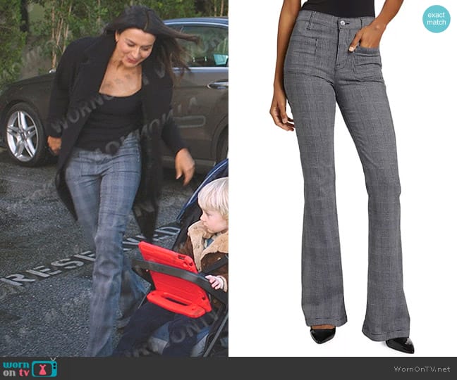 Frame Le Bardot Flare Pants in Noir Multi worn by Amelia Shepherd (Caterina Scorsone) on Greys Anatomy
