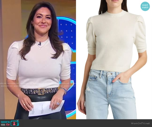 Frame Ruched Sleeve Recycled Cashmere & Wool Sweater in Cream worn by Erielle Reshef on Good Morning America