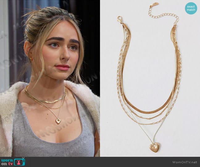 Free People Sloane Layered Necklace in Gold Ivory Heart worn by Holly Jonas (Ashley Puzemis) on Days of our Lives