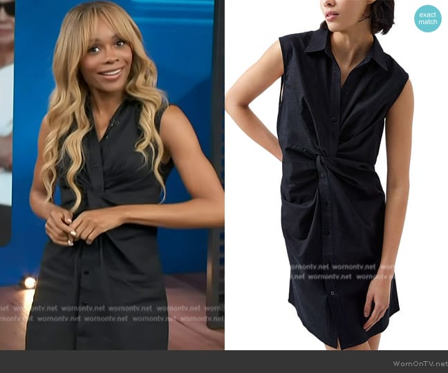 French Connection Aofie Sleeveless Center Twist Linen Blend Shirtdress worn by Zuri Hall on Access Hollywood