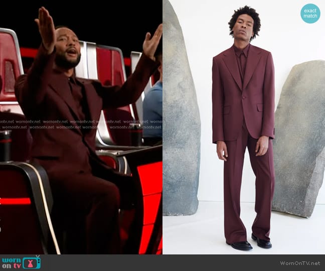 Gabriela Hearst Nicolas Shirt in Deep Bordeaux Wool Twill worn by John Legend on The Voice