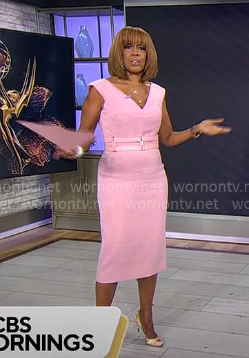 Gayle King’s pink v-neck dress on CBS Mornings