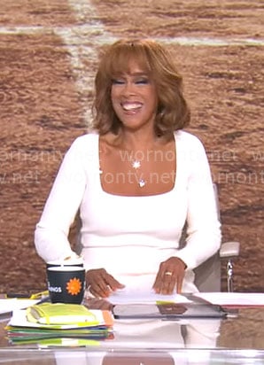 Gayle King’s white square-neck dress on CBS Mornings