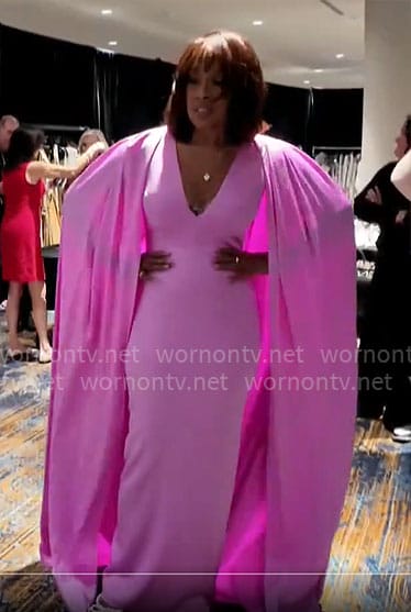 Gayle King’s pink cape gown on CBS Mornings