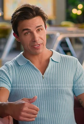 Gio Helou’s blue confessional polo on Selling the OC