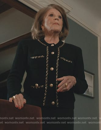 Gloria’s black chain detail jacket on Elsbeth