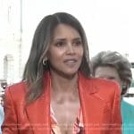 Halle Berry’s print shirt and orange leather blazer on Good Morning America