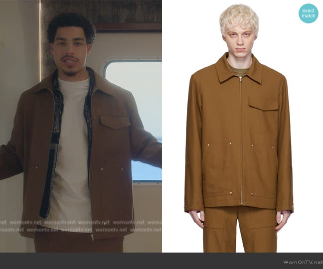 Helmut Lang Brown Coach Jacket worn by Andre Johnson, Jr. (Marcus Scribner) on Grown-ish
