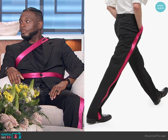 Helmut Lang Seat Belt Stripe Virgin Wool Pants worn by Kel Mitchell on The Talk
