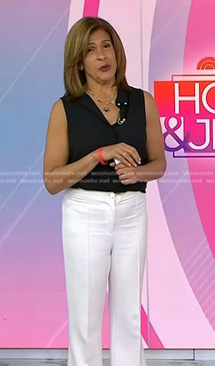 Hoda’s black sleeveless top and white pants on Today