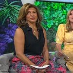Hoda’s black top and red printed wide-leg pants on Today