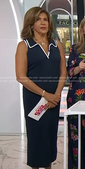 Hoda’s navy sleeveless collared dress on Today