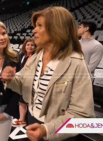 Hoda’s striped cardigan and utility jacket on Today