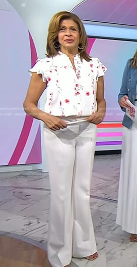 Hoda’s white floral top and flare pants on Today