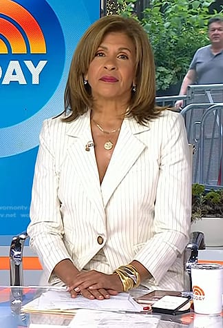 Hoda’s white pinstripe blazer and pant suit on Today