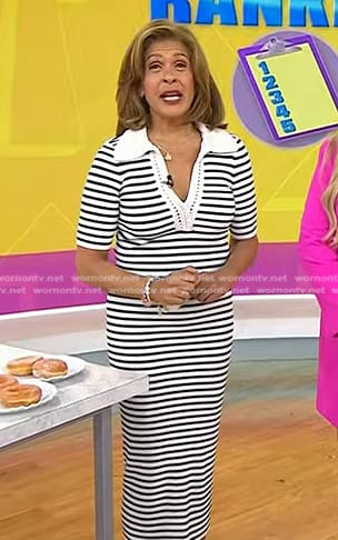Hoda’s white striped crochet trim dress on Today