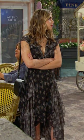 Holly’s black floral asymmetric dress on Days of our Lives