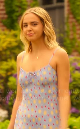 Imogen’s blue floral slip dress on Pretty Little Liars Original Sin