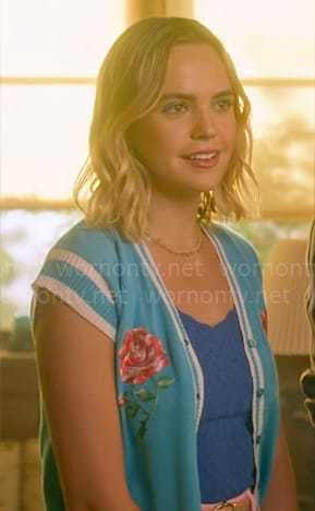 Imogen’s blue rose embroidered sweater vest on Pretty Little Liars Original Sin