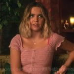 Imogen’s pink crochet button front top on Pretty Little Liars Original Sin