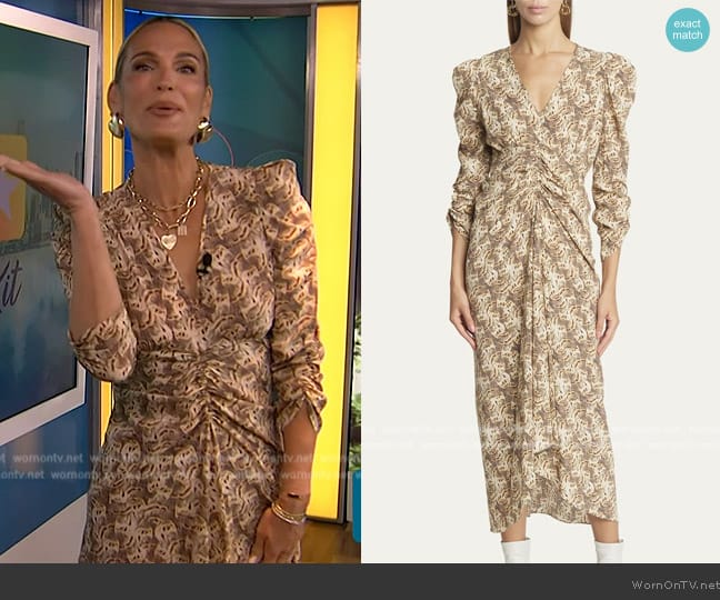 Ruched silk midi dress Isabel Marant worn by Molly Sims on Access Hollywood