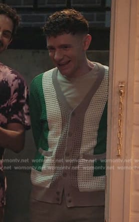 Jacob’s green knit cardigan on Abbott Elementary