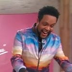 Jawn’s sunset print bomber jacket on Sherri
