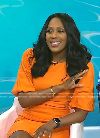Dr. Jen Caudle’s orange puff sleeve sheath dress on Today