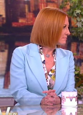 Jes Psaki’s butterfly print blouse and blue blazer on The View