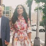 Jenn’s floral print dress and white bag on The Real Housewives of New Jersey